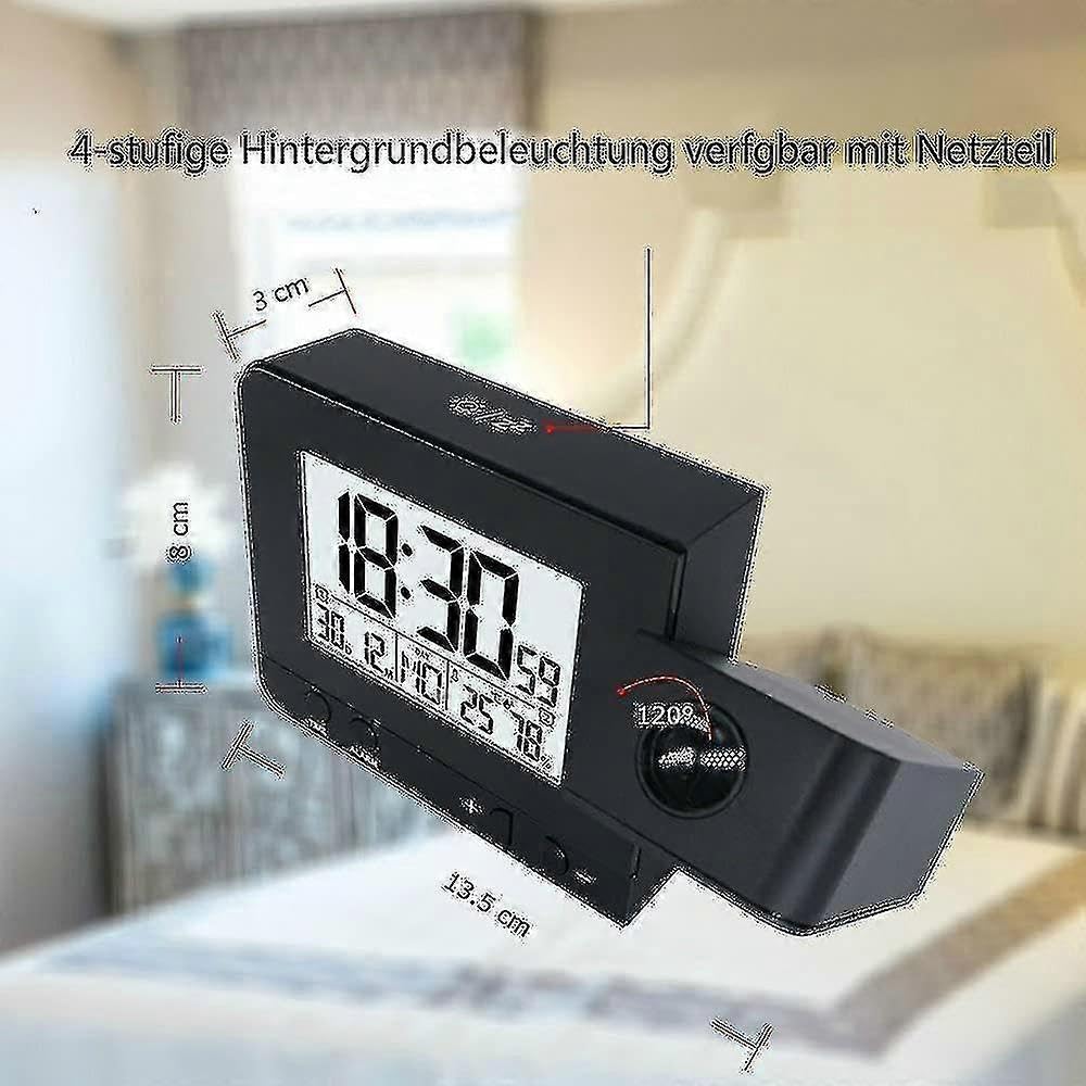 Zegar projekcyjny czarny budzik z projekcją temperatury czasu budzik z ekranem LED zegar ładujący USB