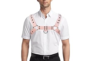Pink Leather Harness Belt for Men - Adjustable Studded Body Chest Harness...