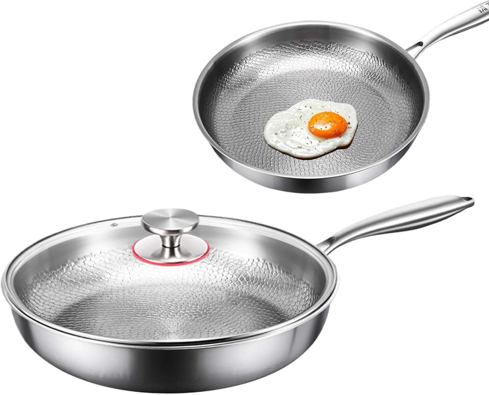 Padella in Titanio Pro Martellato 26/28/30cm - Antiaderente Antigraffio con Coperchio, Padella Nutrizionale Multifunzionale per Cucina Professionale e Domestica (26cm)