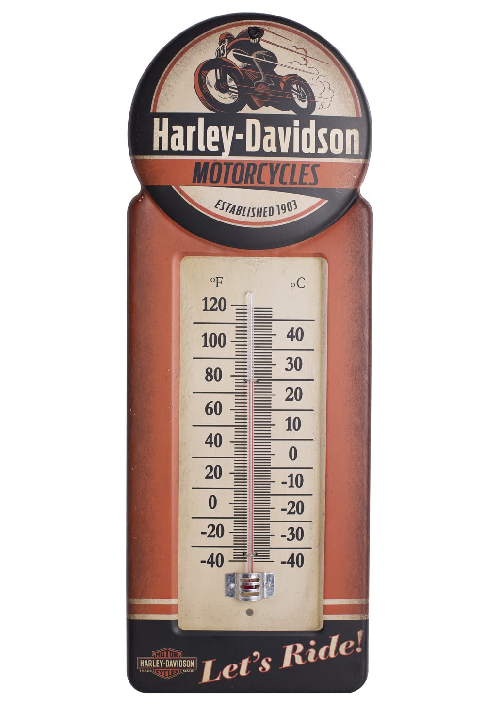 Harley-Davidson Tin Thermometer, Vintage H-D Motorcycle Metal Design HDL-10098