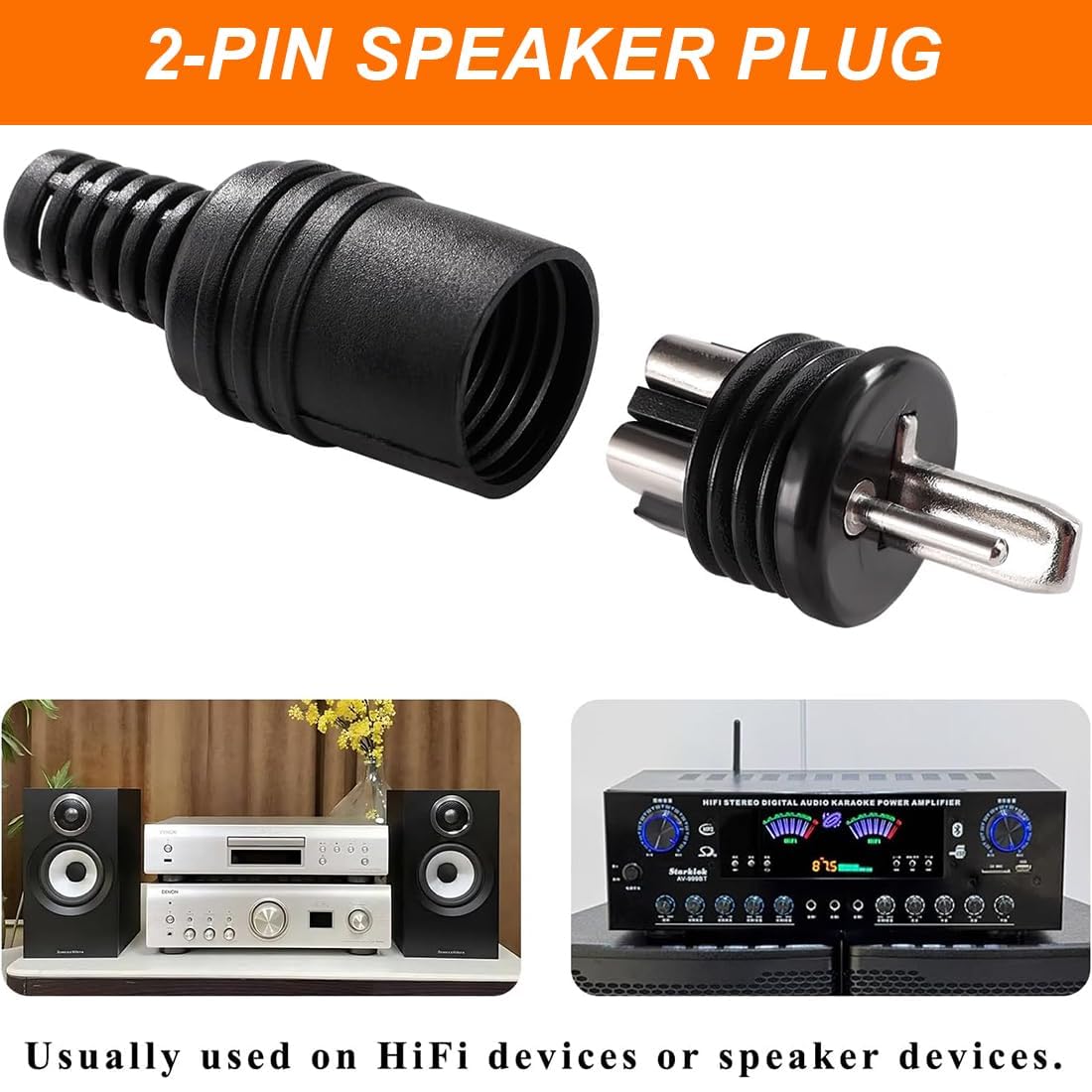 2-Pin Male DIN Connectors 12-Pack HiFi Speaker Audio Plug Adapter Stereo Locking