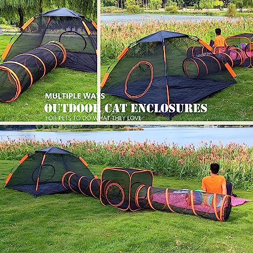 Kimruule Gabinetes para gatos ao ar livre, barraca 4 em 1 para gatos externos com túneis para gatos