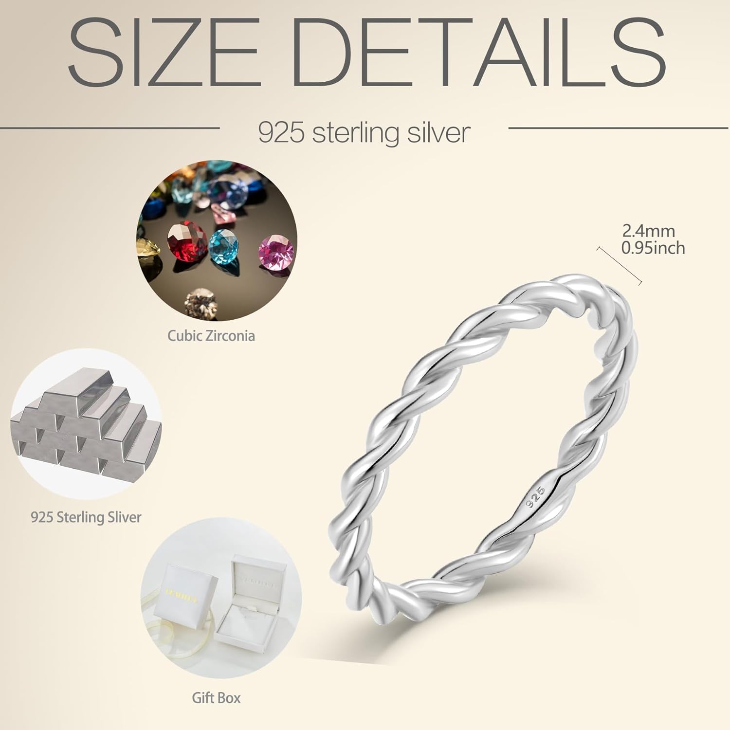 Twisted Rings 925 Sterling Silver Stackable Ring Jewelry Gifts for Women - Image 6