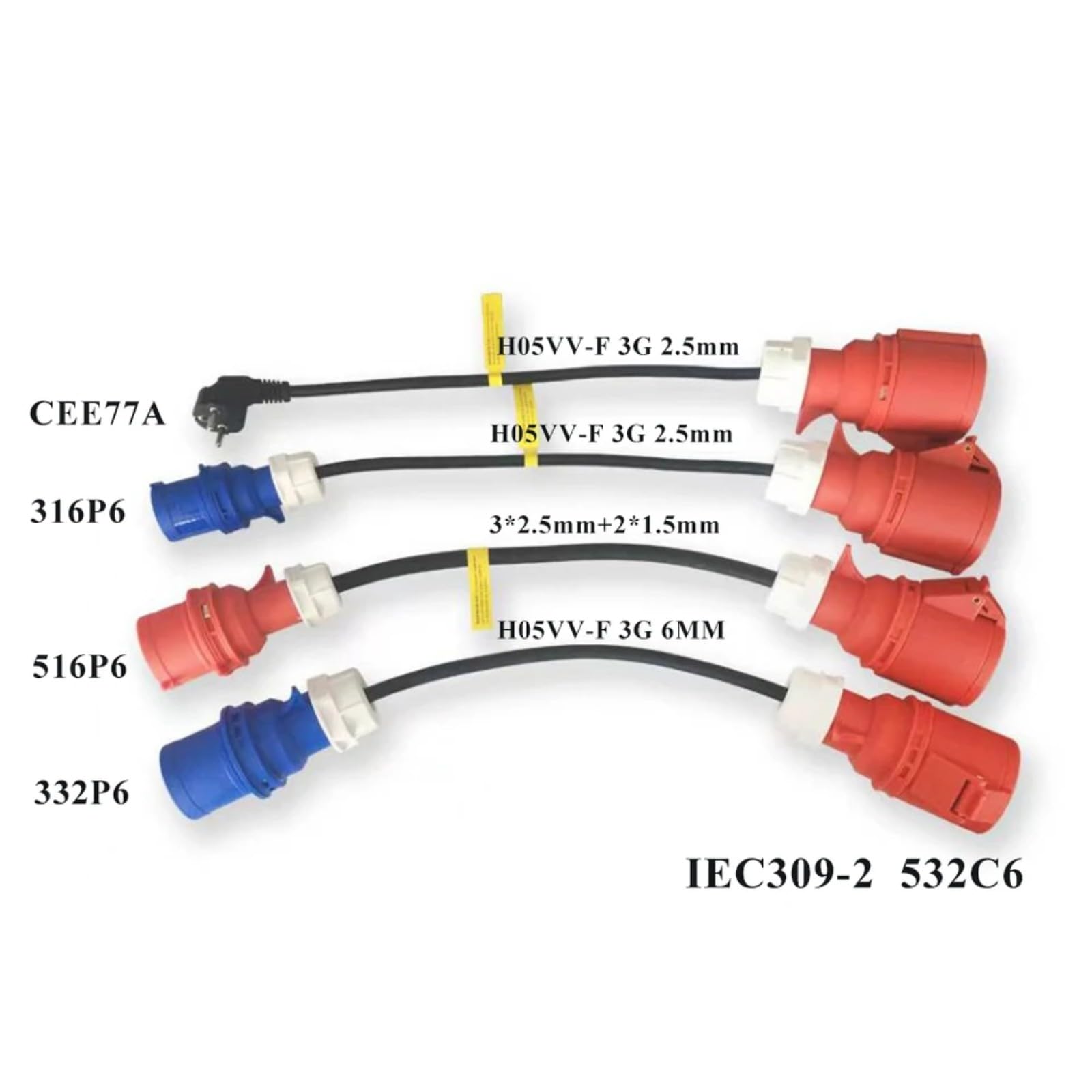 32A 3 fases 11kw adaptador CEE socket rojo | 32A 332P6-532C6