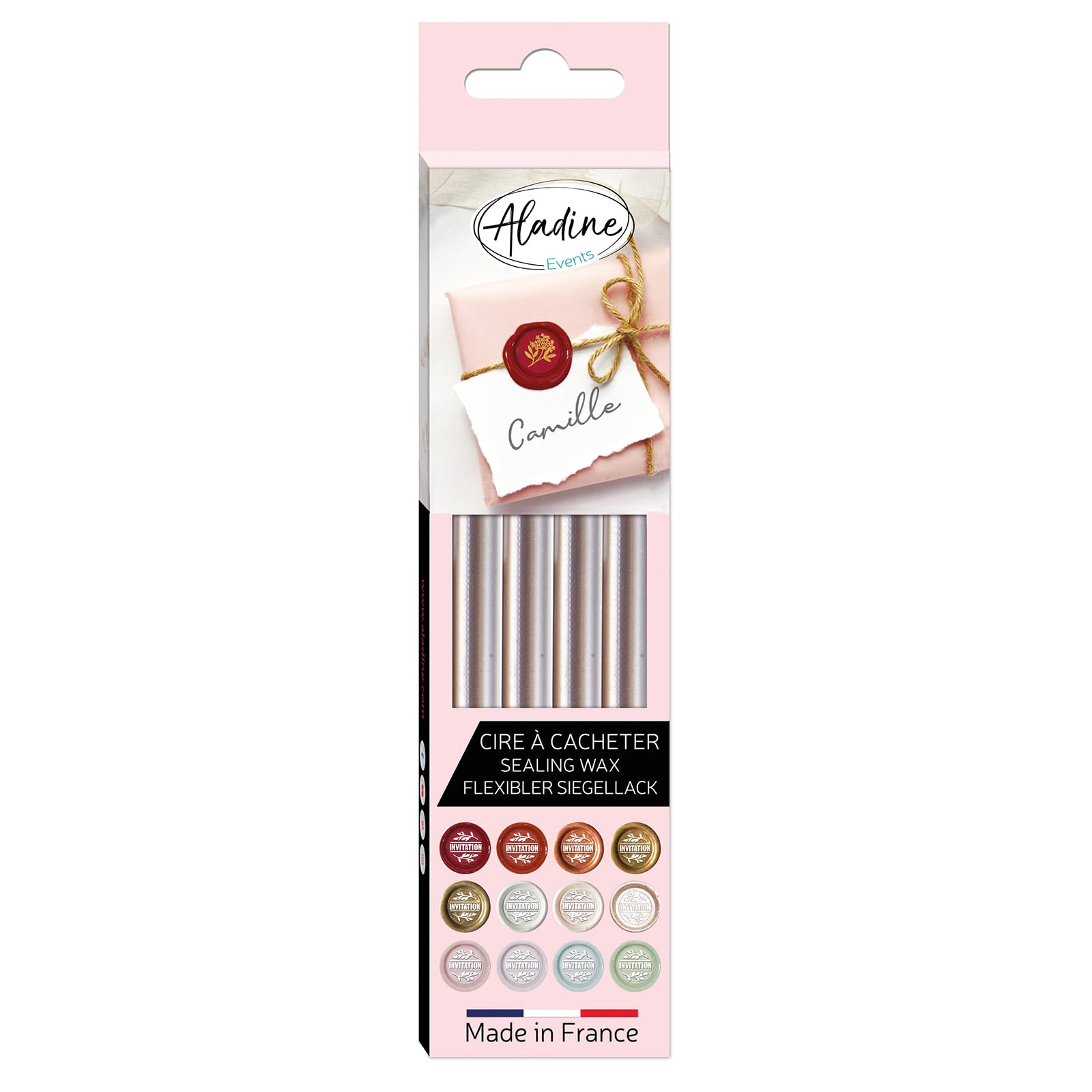 Aladine - Pack of 4 Flexible Wax Sticks - to Seal The Most Beautiful Letters of Your Life - Realization of Seals for Wedding Party, Baptism, Birth - Silver Color