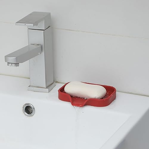 Miniatura 6 de Jaboneras de baño de silicona con boquilla de drenaje, organizador de fregadero de baño y cocina, soporte para esponja, bandeja de jabón para