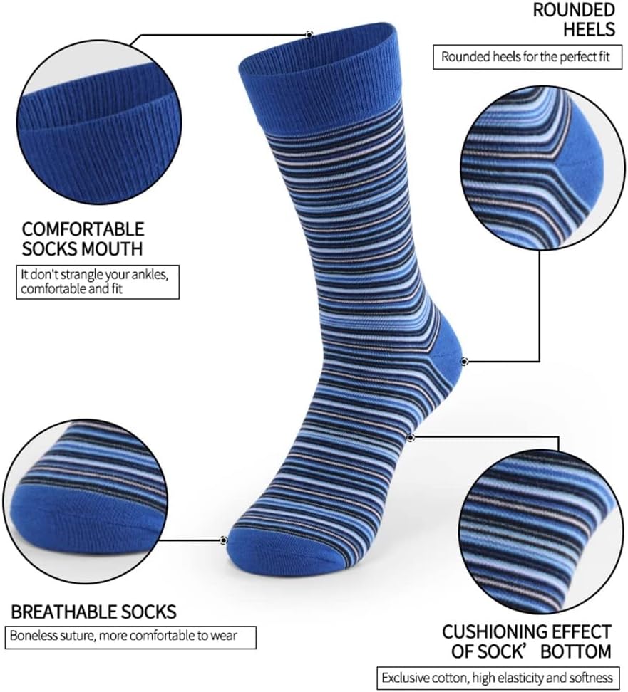 EU41-48 Breathable Soft Colorful Casual Men Combed Cotton Socks Stripe Grid Business Men's Dress