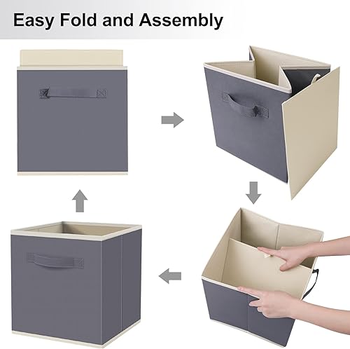 Miniatura 5 de FabTotes - Paquete de 6 cubos de almacenamiento plegables, 11 x 10.5 x 10.5 pulgadas, cajas organizadoras grandes de libros con asas y cartón,