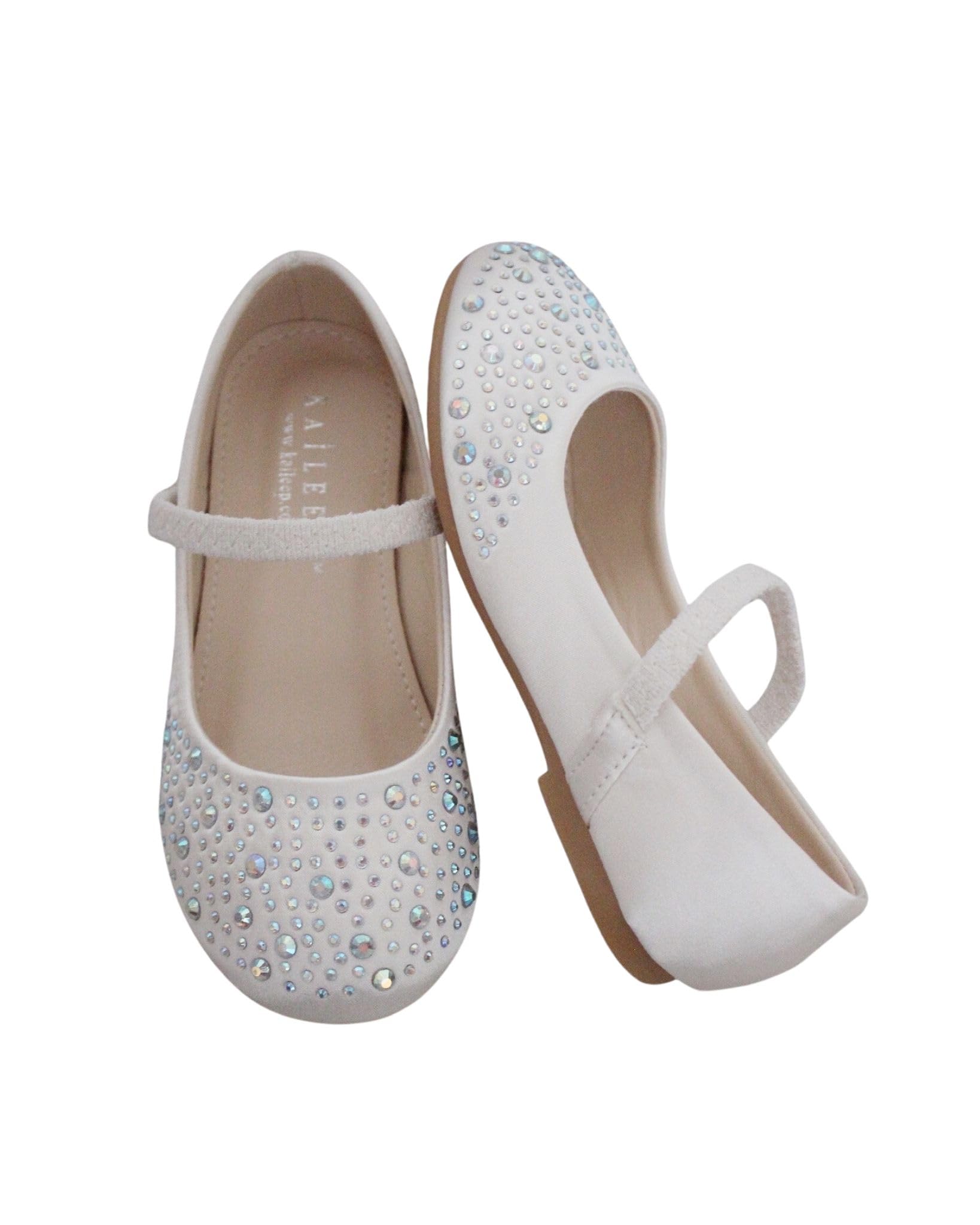 KAILEE P Girls Satin Mary Jane Flats with Rhinestones Embellishment, Flower Girls Shoes (Soft Blush, US Footwear Size System, Infant, Numeric, Medium, 6)