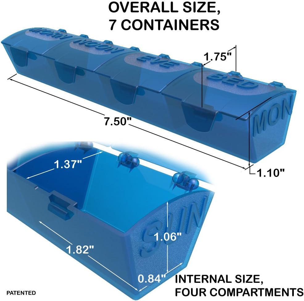 4Thought Extra Large Pill Organizer, Durable Design, Moisture-Proof Weekly Pill Box, 7 Day Med Manager XL