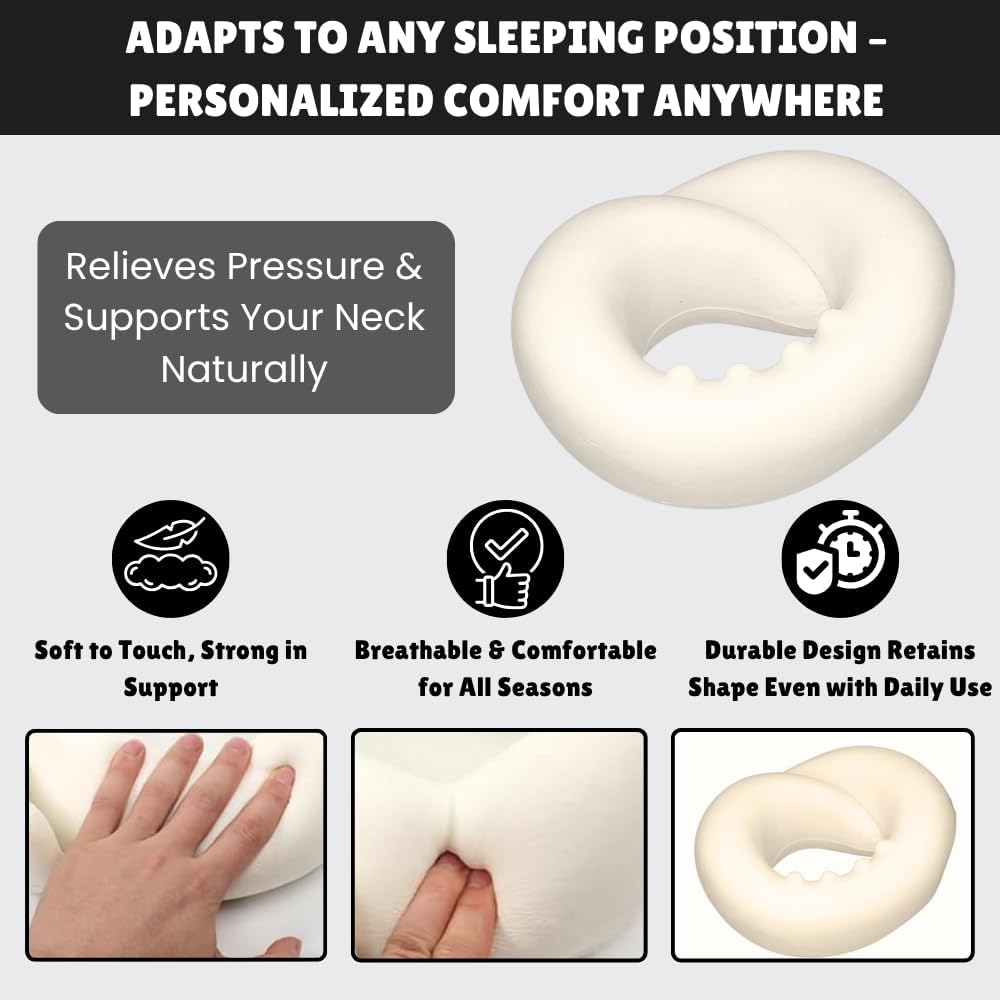 Travel Neck Pillow, 100% Pure Memory Foam Neck Pillow for Airplane, Ergonomic 360° Head Rest for Plane Travel Airplane Pillow for Long Flights, Travel Pillow for Car, Train, Bus with Carry Bag