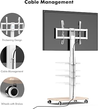 FITUEYES Rolling TV Stand, Mobile TV Cart on Wheels for 32-75 Inch Flat Screen TVs, Tall Floor TV Stand with Swivel Mount, Corner TV Stands for Bedroom, Living Room, Home Office,Small Dorm, White