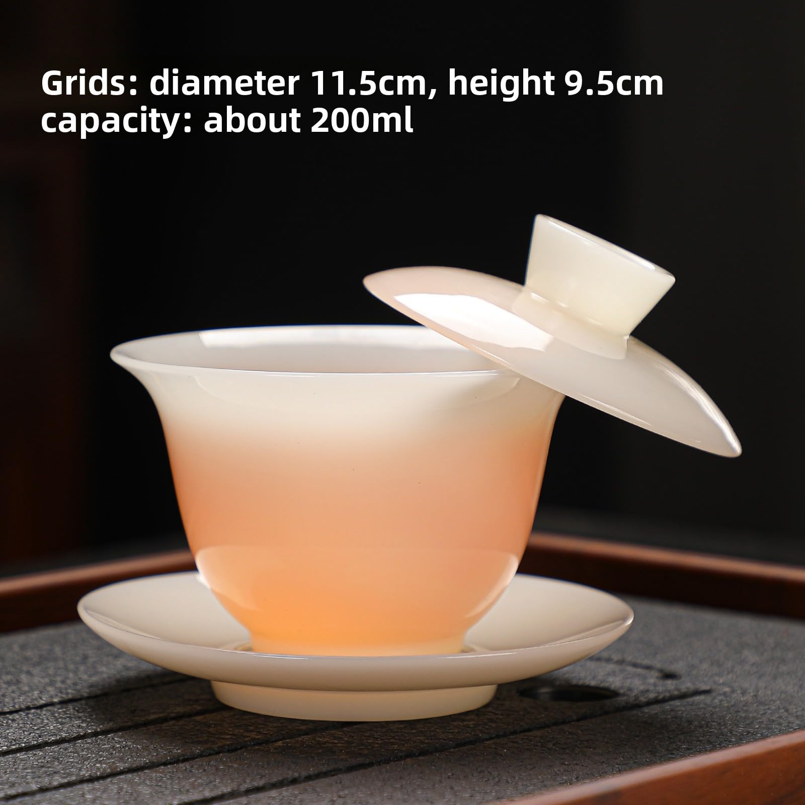 Gaiwan Teacups - Taza de té de cerámica tipo hielo de jade de 200 ml, juego de té Gongfu grande de porcelana blanca hecha a mano
