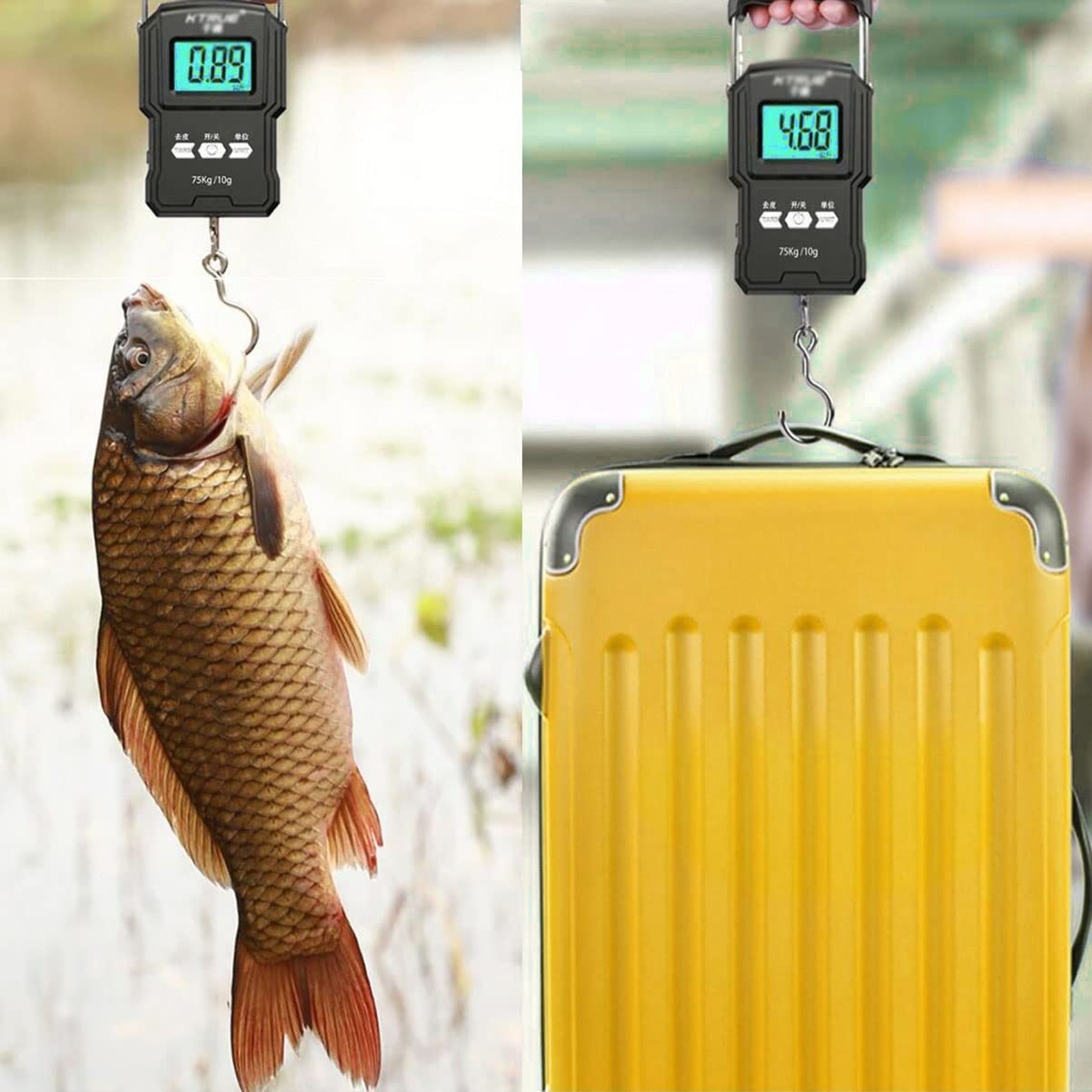 Bilancia elettronica portatile da 75 kg con display a LED Bilancia digitale da gru con metro a nastro da 1 m Scala di aggancio for bagagli Verdura e frutta Bilance