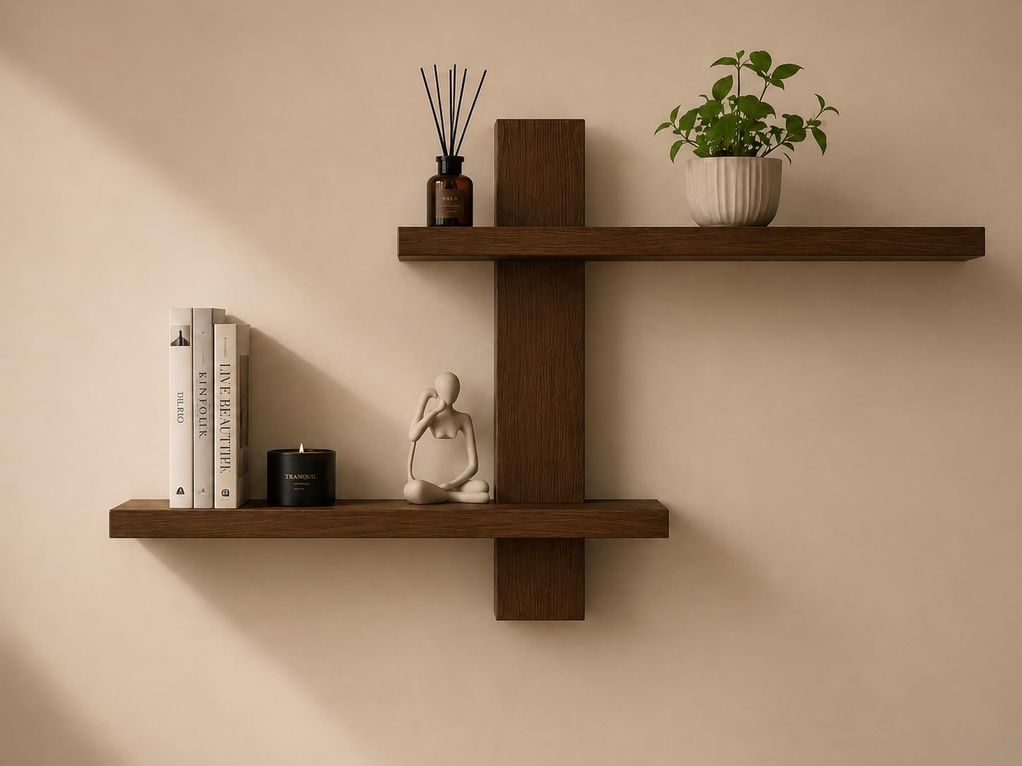 Modern Floating Wall Shelf for Living Room Decorative Display Shelf Engineered Wood Wall Mounted Shelf Minimalist Home Décor Shelf for Bedroom, Office & Hall (Brown)-image-21