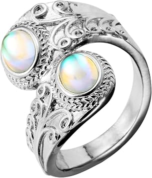 hsiyyecg Moonstone Ring Colorful Oval Retro Exaggerated Carved Punk Style Womens Boho Chic Art Deco Ring US Size 10