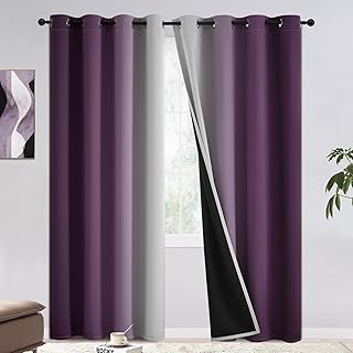 COSVIYA 100% Blackout Curtains & Drapes Ombre Purple Curtains 84 inches Long 2 Panels Set, Full Room Darkening Grommet Gradient Insulated Thermal Window Curtains for Bedroom/Living Room,52x84 inches - Buy now