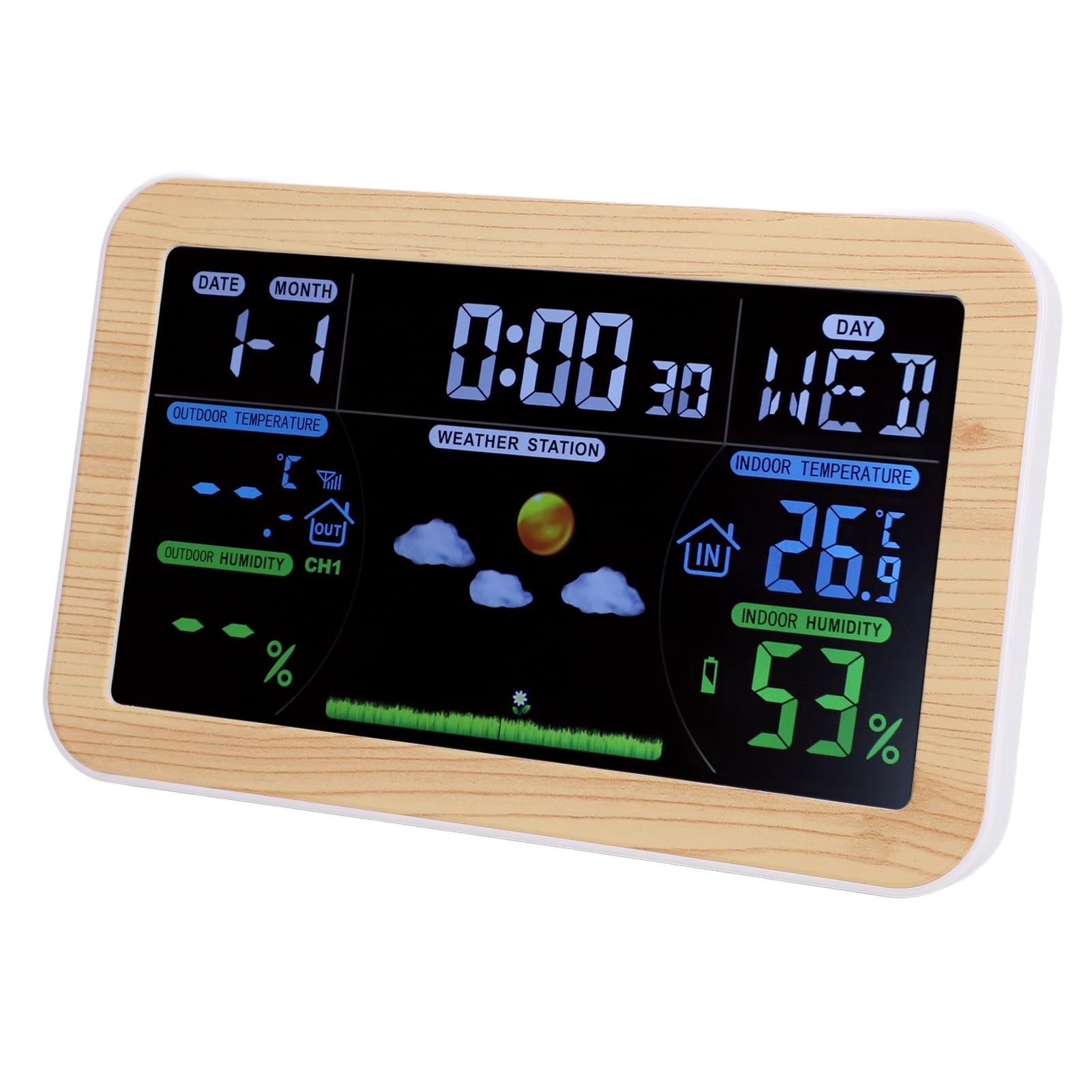 Fafeicy Stacja Pogodowa ABS Weather Clock z Szerokim Zakresem Wewnątrz i na