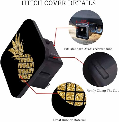 Miniatura 3 de Cubiertas de Enganche de Piña para Camiones Fruta Tropical Piña Dorada con Purpurina Cubierta de Enganche de Remolque, Tapón de Tubo Receptor de