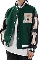 Vista 1 de Chaqueta universitaria para hombre, chaqueta universitaria de cuero cosido, unisex, ropa de calle, abrigos vintage con parche