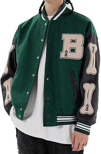 Chaqueta universitaria para hombre, chaqueta universitaria de cuero cosido, unisex, ropa de calle, abrigos vintage con parche