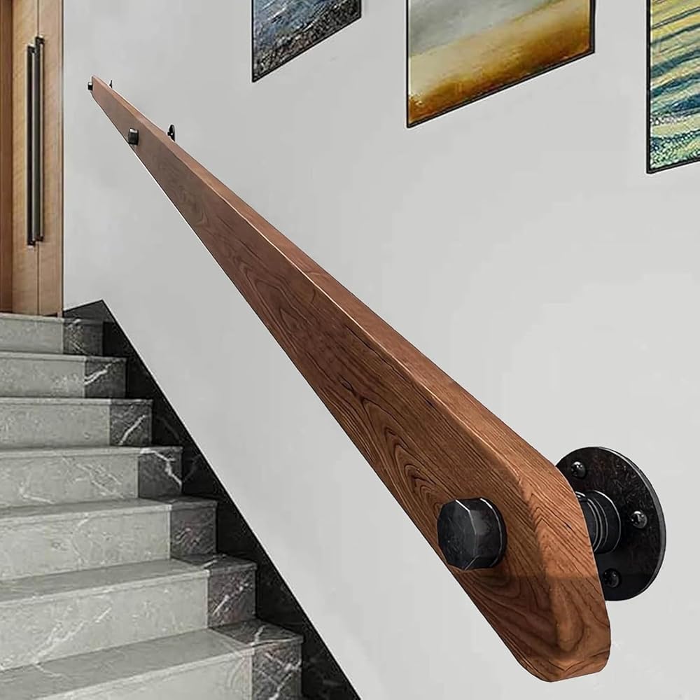 Rampe d'escalier antidérapante en bois de 140 cm pour un maintien mural sécurisé