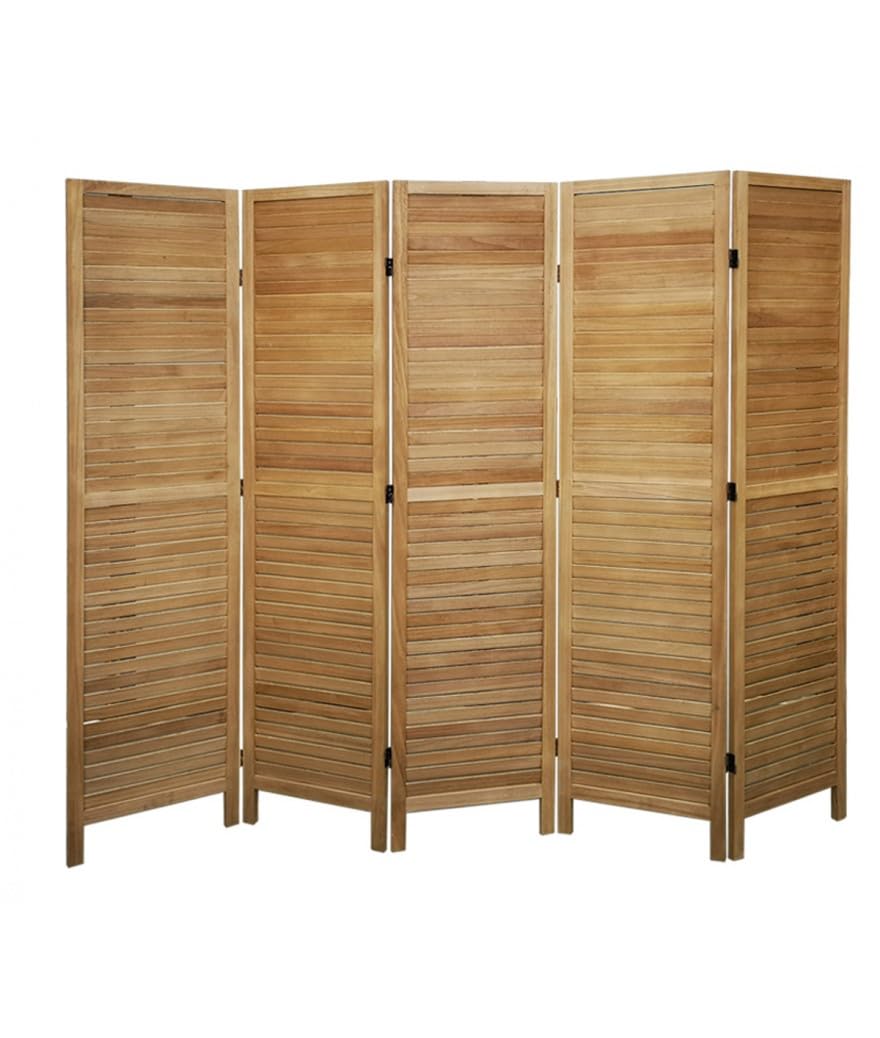 PEGANE Paravent persienne de 5 pans en Bois, Coloris Brun Clair - Dim : H170 x L200cm