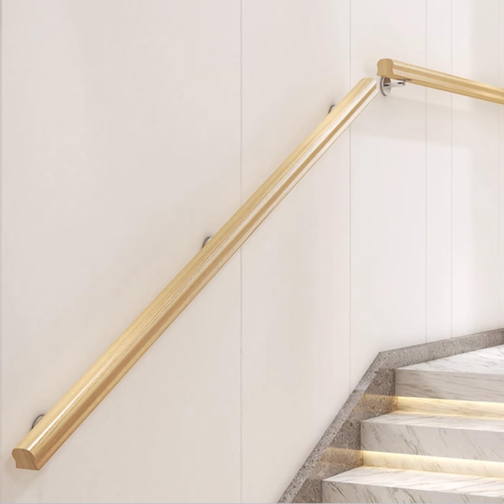 Pasamanos de Madera Antideslizante Barandilla para Escaleras Interior Varilla de Soporte Pasamanos de Pared con 2 Soportes de Acero inoxidable para Exteriores Loft Ancianos (100CM)