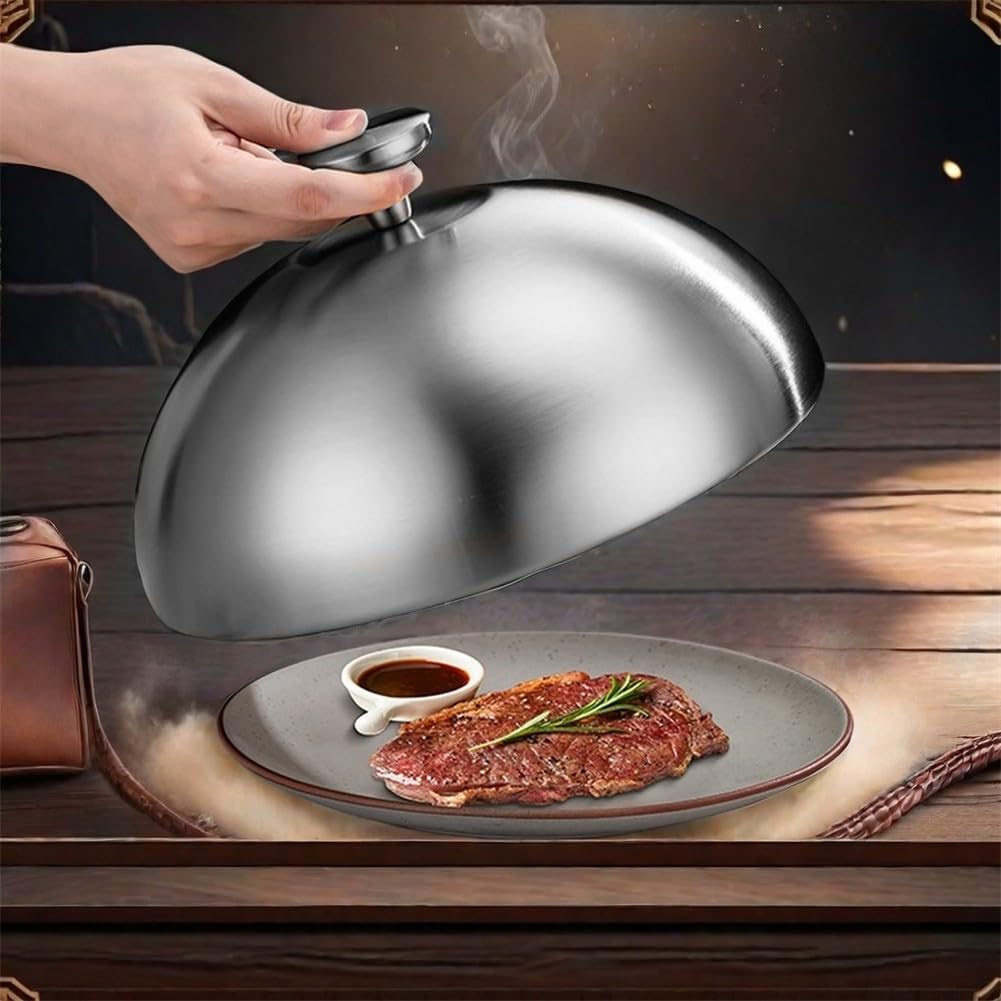 Cloche dôme alimentaire en acier inoxydable pour intérieur et extérieur - Protège les aliments contre les mouches et maintient la chaleur pendant la cuisson et le service (30 cm)