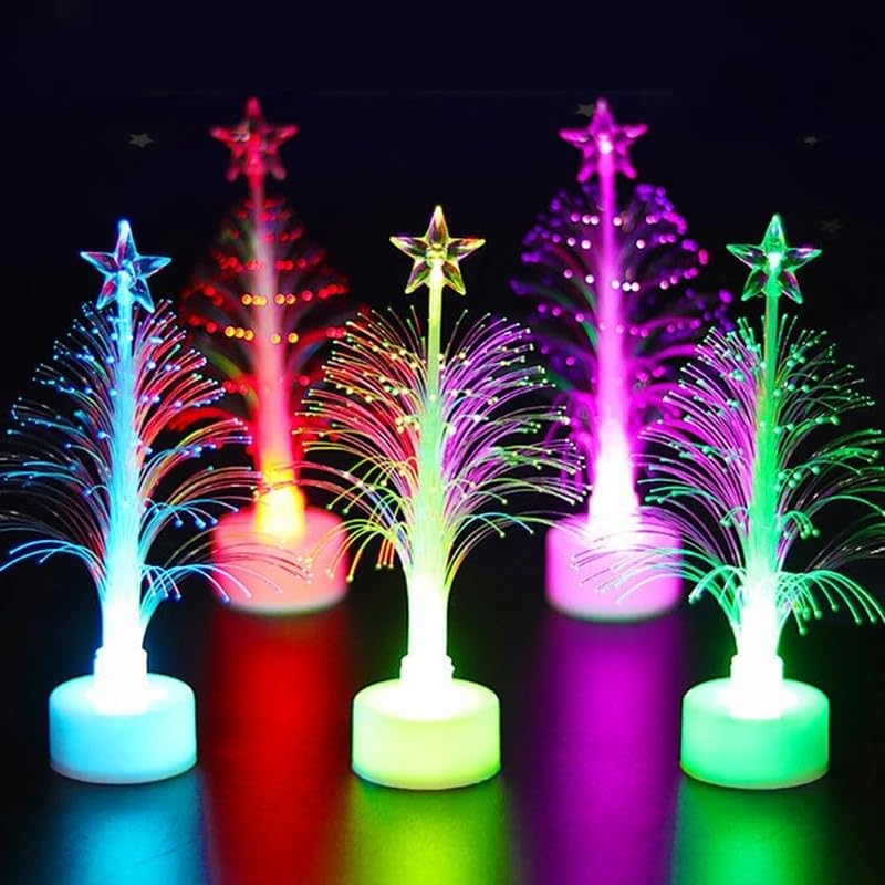 Mini Christmas Tree Fiber Optic Night Light LED Battery Powered Colored Flash Xmas Tree Lamp Home Christmas Party