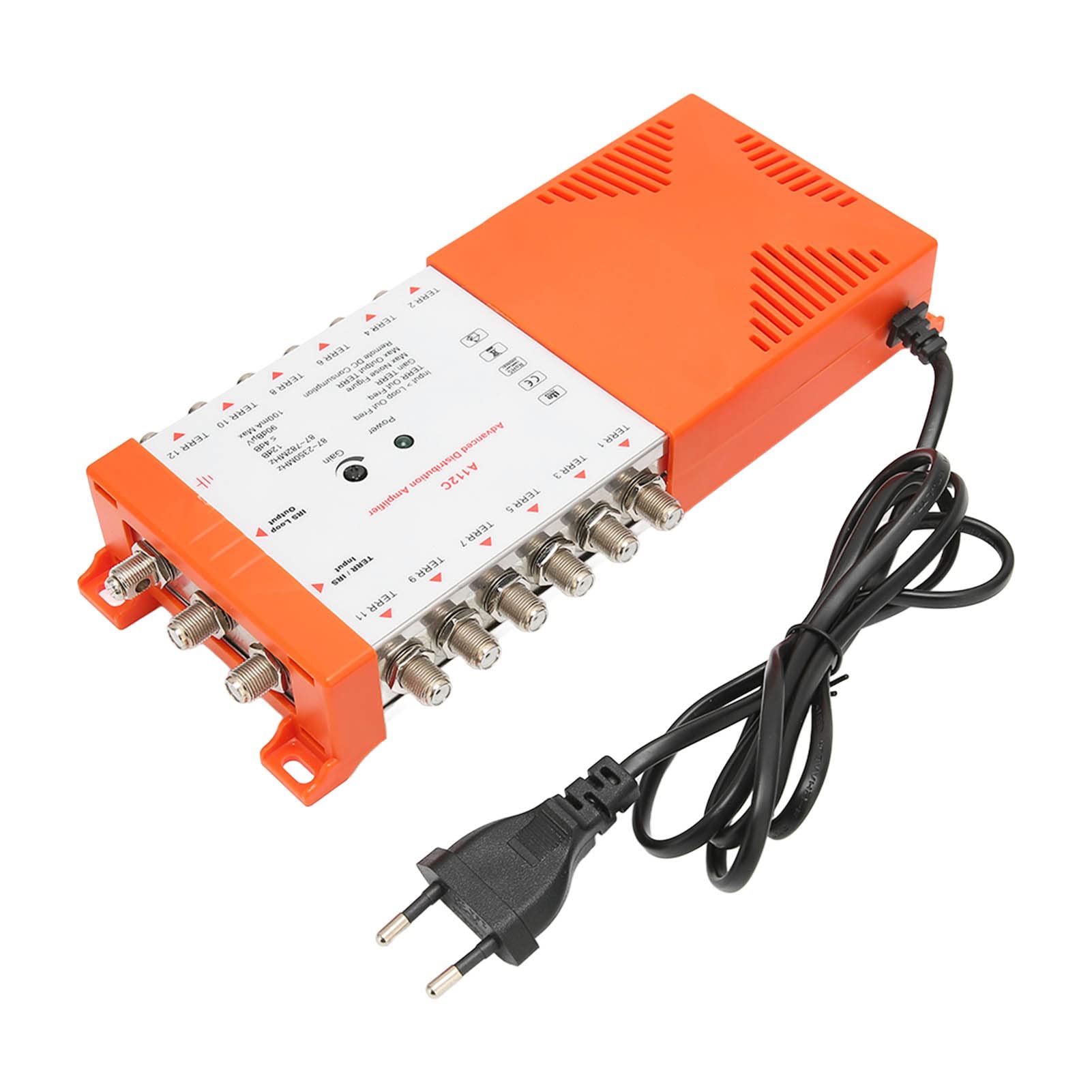 Amplificatore TV di Distribuzione 12 Canali - 12 Vie Spina EU 230V - Amplificatore di Segnale ad Alto Guadagno per TV