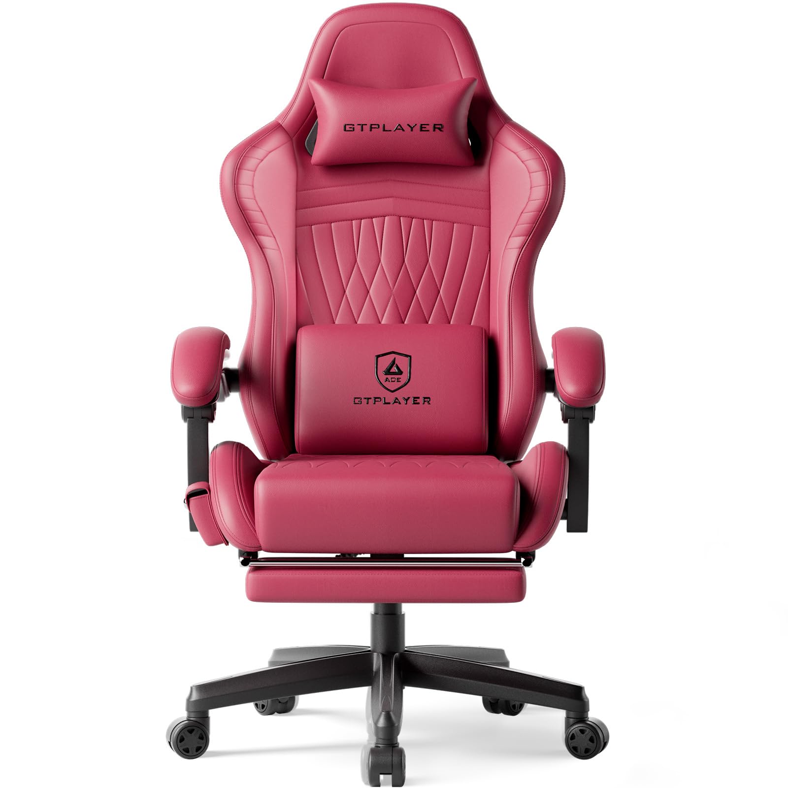GTPLAYER Gaming Chair with Speakers, Video Game Chairs with Footrest, PC Gamer Chairs for Adults - Padded High Back Ergonomic Reclining Silla Gamer, Linkage Armrest, Ace Pro, Wine Red New