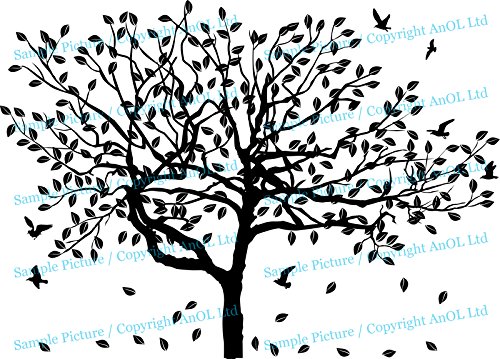 (160 x 116 cm) vinilo etiqueta de la pared con un gran árbol con diseño de hojas y pájaros/Decoración Arte de la naturaleza burrda wallkraft/bricolaje extraíble de tela + libre al azar para regalo