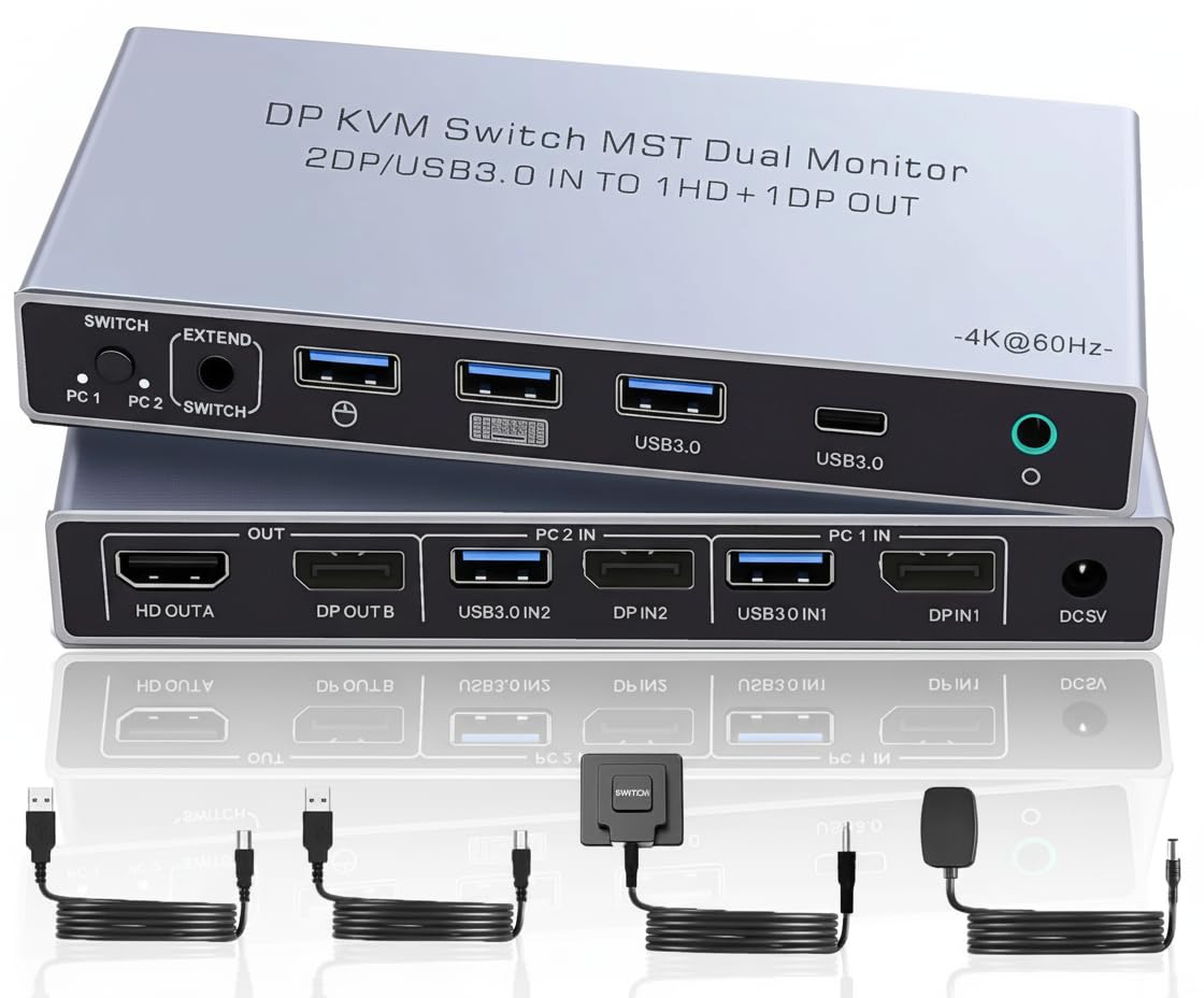 Amazon.co.jp: デュアルモニターHDMIディスプレイポートKVMスイッチ 2