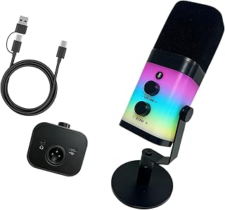 USB XLR Dynamic Microphone with Color Lighting for Gaming | Color Effects for Computer Streaming Podcasts and Touch Controls for Live Streaming
