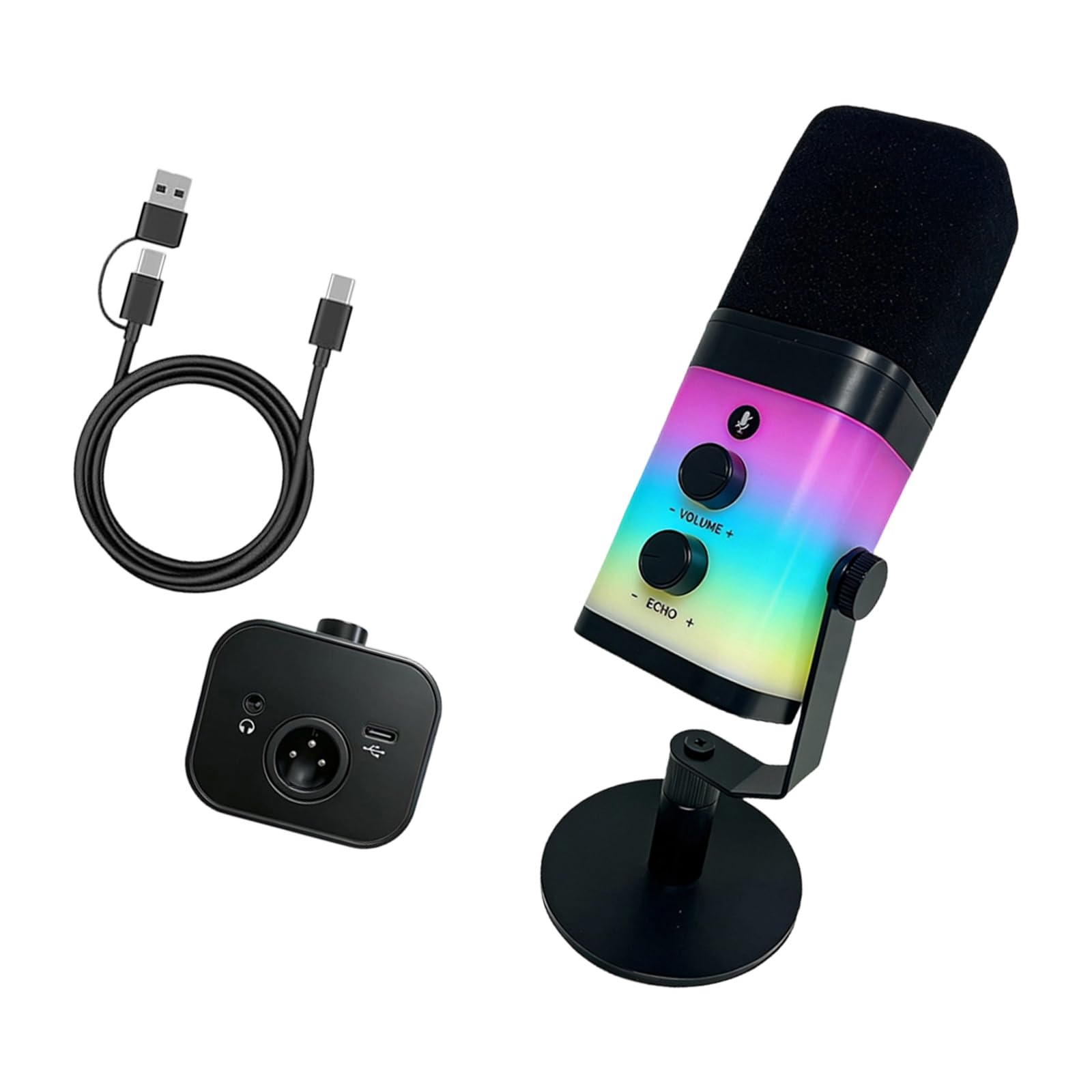 Micrófono dinámico de fidelidad con interfaces USB XLR y Efectos de luz de Color para Creadores de contenidos Captación de transmisión en Color