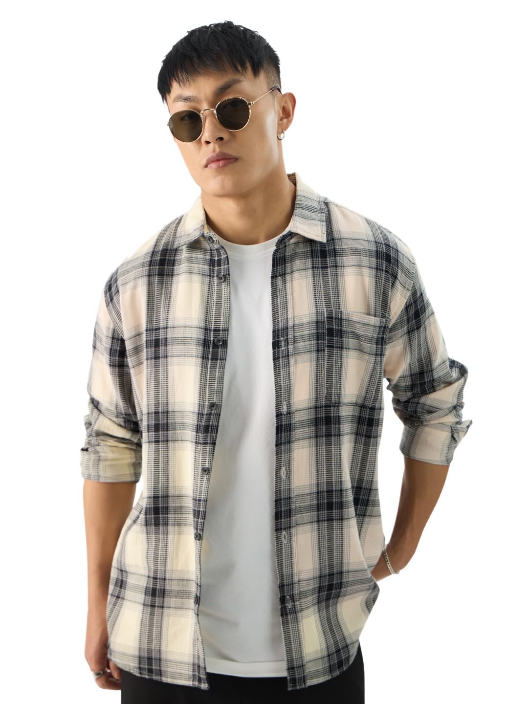 The Souled StorePlaid: Waffle Black Men and Boys Long Sleeve Collared Neck Button Front Regular Fit Cotton Shirts
