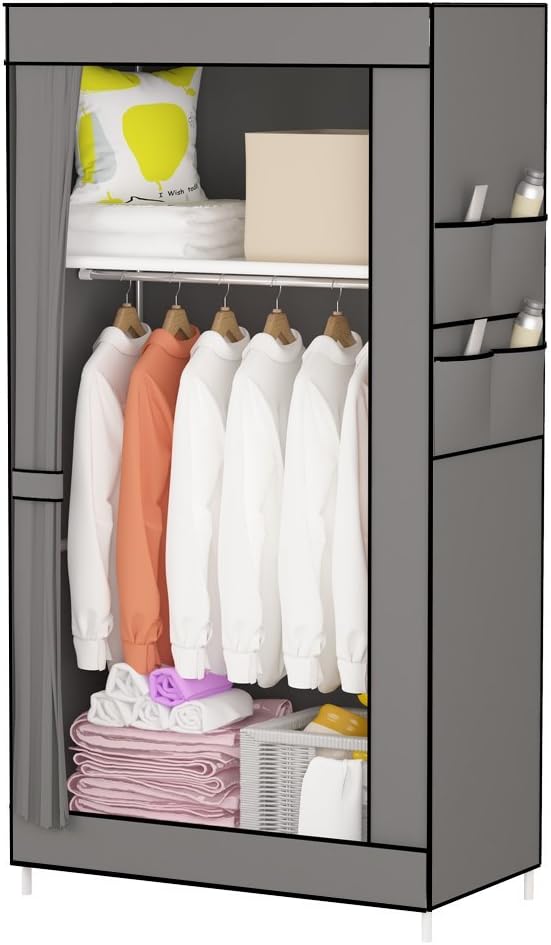 Canvas Wardrobe Portable Free Standing Small Clothes Storage Organizer Grey