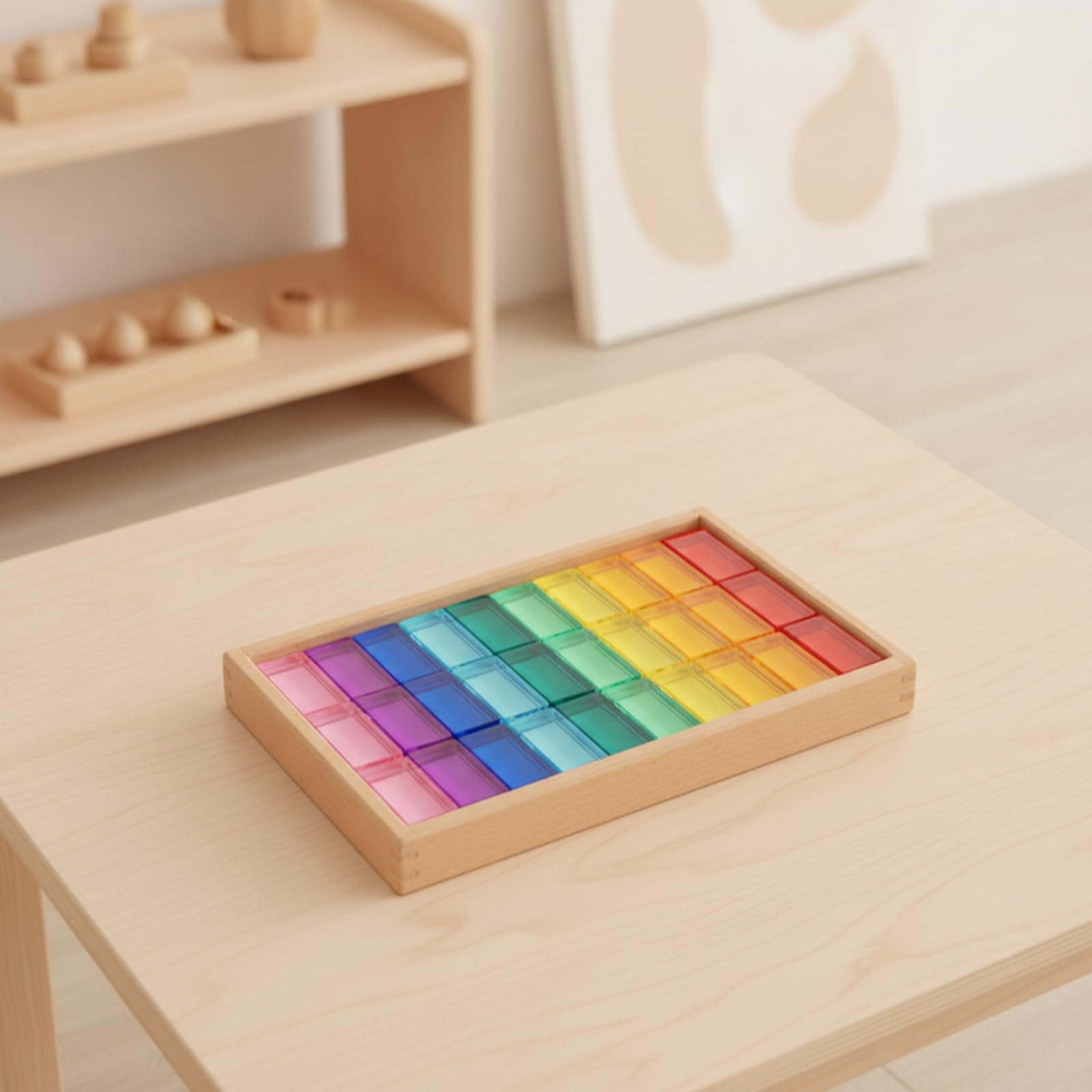 30 Pezzi Blocco da Costruzione con Vassoio in Legno Liscio Blocco Acrilico Trasdo Colorato Giocattolo Educativo per Bambini, Stile B