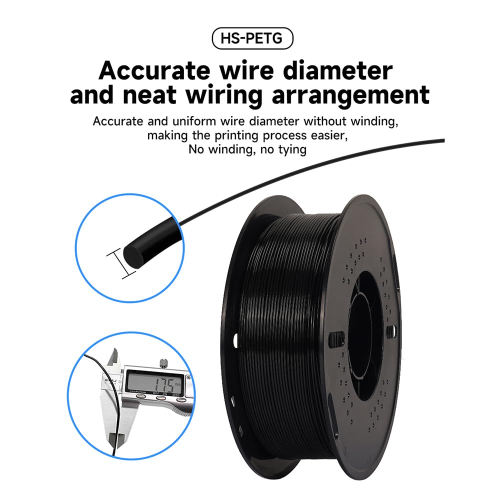 Filamento di stampa 3D PETG ad alta velocità 1,75 mm, 1 kg (2,2 libbre) di bobina, ± 0,02 mm di precisione, nero, per la maggior parte delle stampanti 3D FDM, per hobbisti, (Grigio)