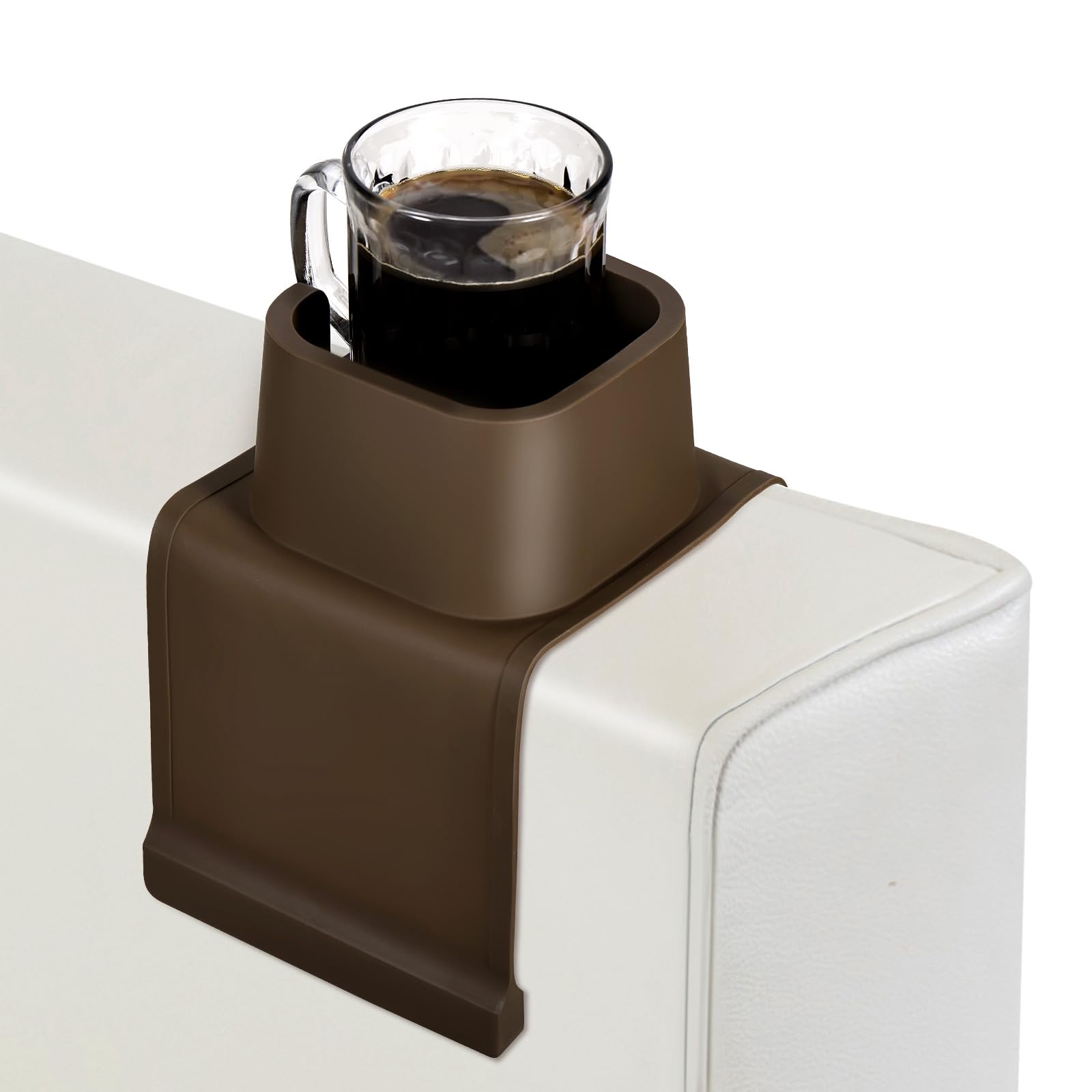Obsoorth Silicone Couch Cup Holder Anti-Falling and Spill Proof Large Portable Flexible Sofa Armrest Drink Caddy Holder to Hold Phone Remote Snacks for Chair Arm Car, Brown