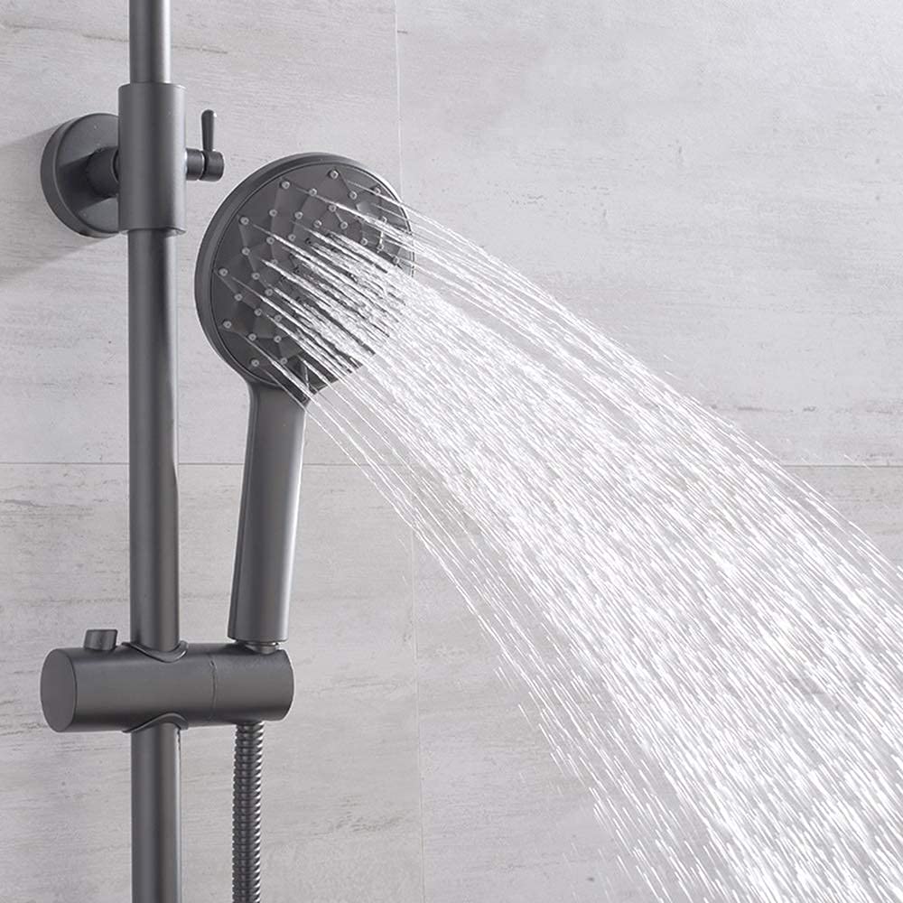 Set Doccia con Miscelatore a Pioggia Classic Rain Grigio Scuro, Set Doccia a Parete con soffione, doccetta, Rubinetto per Vasca, doccetta per Bidet(Round)