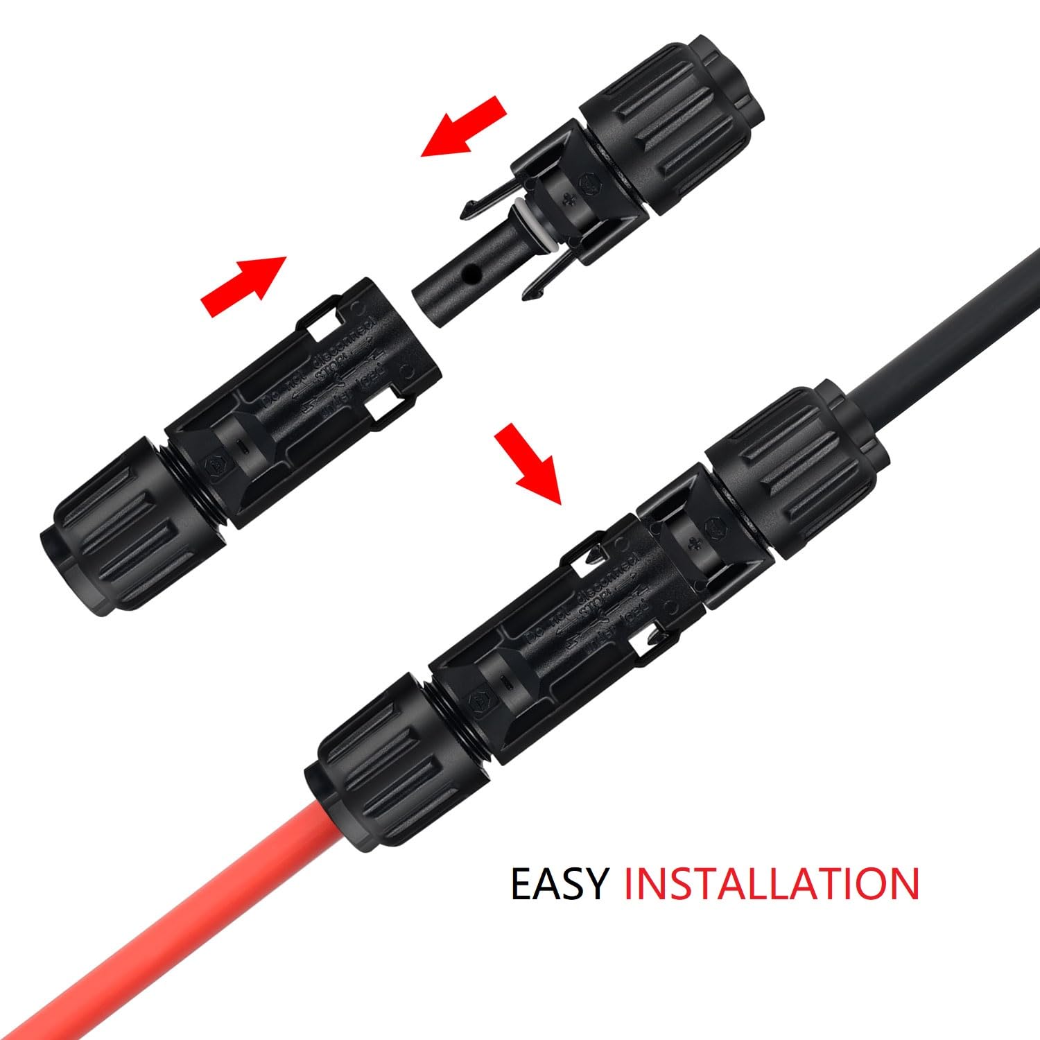 Przedłużacz solarny 30 m, 10 AWG, kabel do panelu słonecznego z parą złączy i zestawem adapterów (9 m, czerwony + 90 m, czarny)
