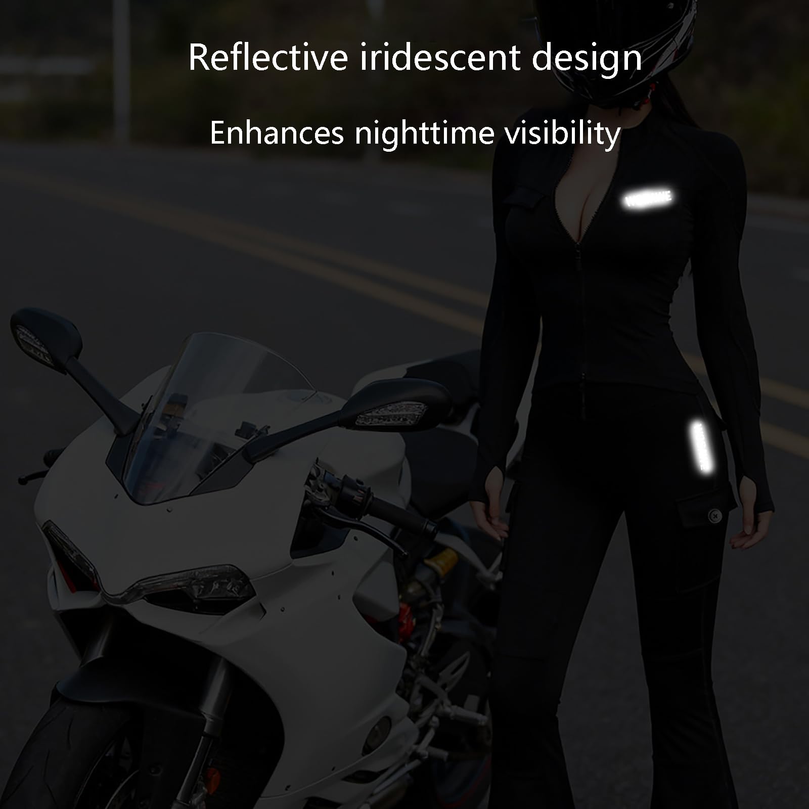 Motorrad-Unterhemd Für Damen Mit Protektoren, Langes, Atmungsaktives Slim-Fit-Shirt Mit Herausnehmbaren Protektoren Und Durchgehendem Reißverschluss, Reflektierendem Design