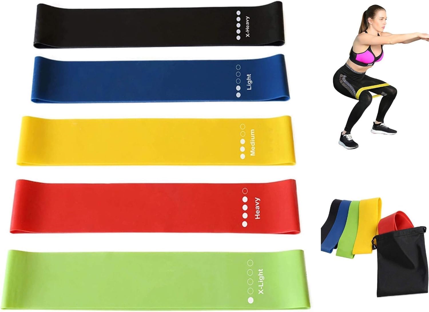 Resistance Bands, Set of 5 Premium Quality Skin Friendly Resistance Fitness Exercise Loop Bands with 5 different strength levels. Carry Bag Included – Perfect for Gym, Home, Yoga, Training