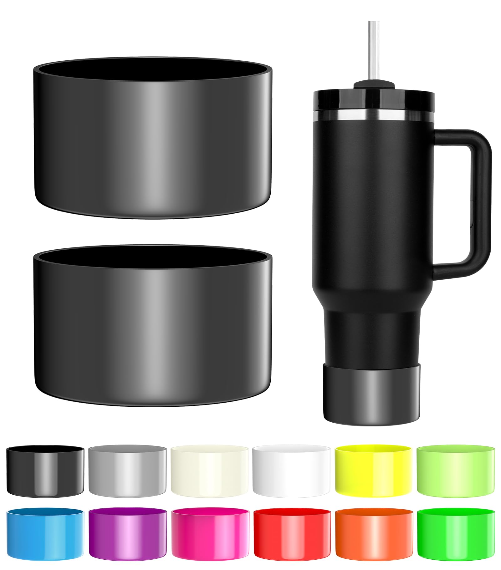 PICcircuit 2PCS Neon Black Silicone Bottom Protector for Stanley Quencher Adventure 40 oz, Stanley IceFlow 20/30 oz, Hydro Flask 12/18/21/24 oz Tumbler Accessories