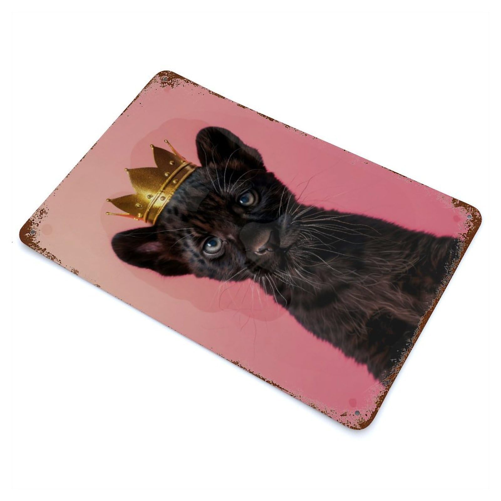 Panther Pastel Crown Rustic Tin Plaque 11.8"x7.9", Farmhouse Wall Decor for Shed, Workshop And Garage Wall Decor