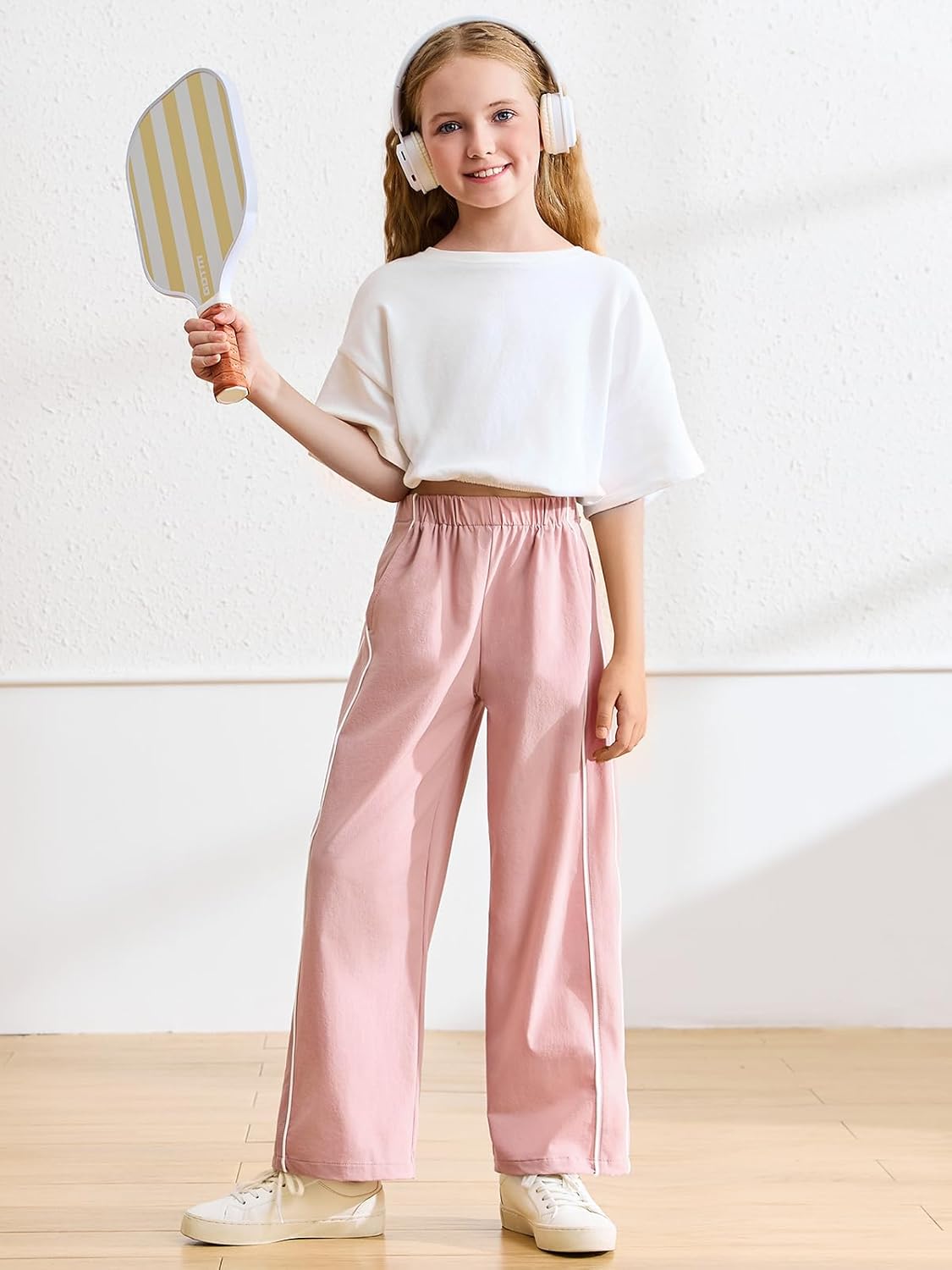 Haloumoning Girls Wide Leg Track Pants Kids Baggy Striped Parachute Pants Athletic Joggers with Pockets 5-14Y - Image 5