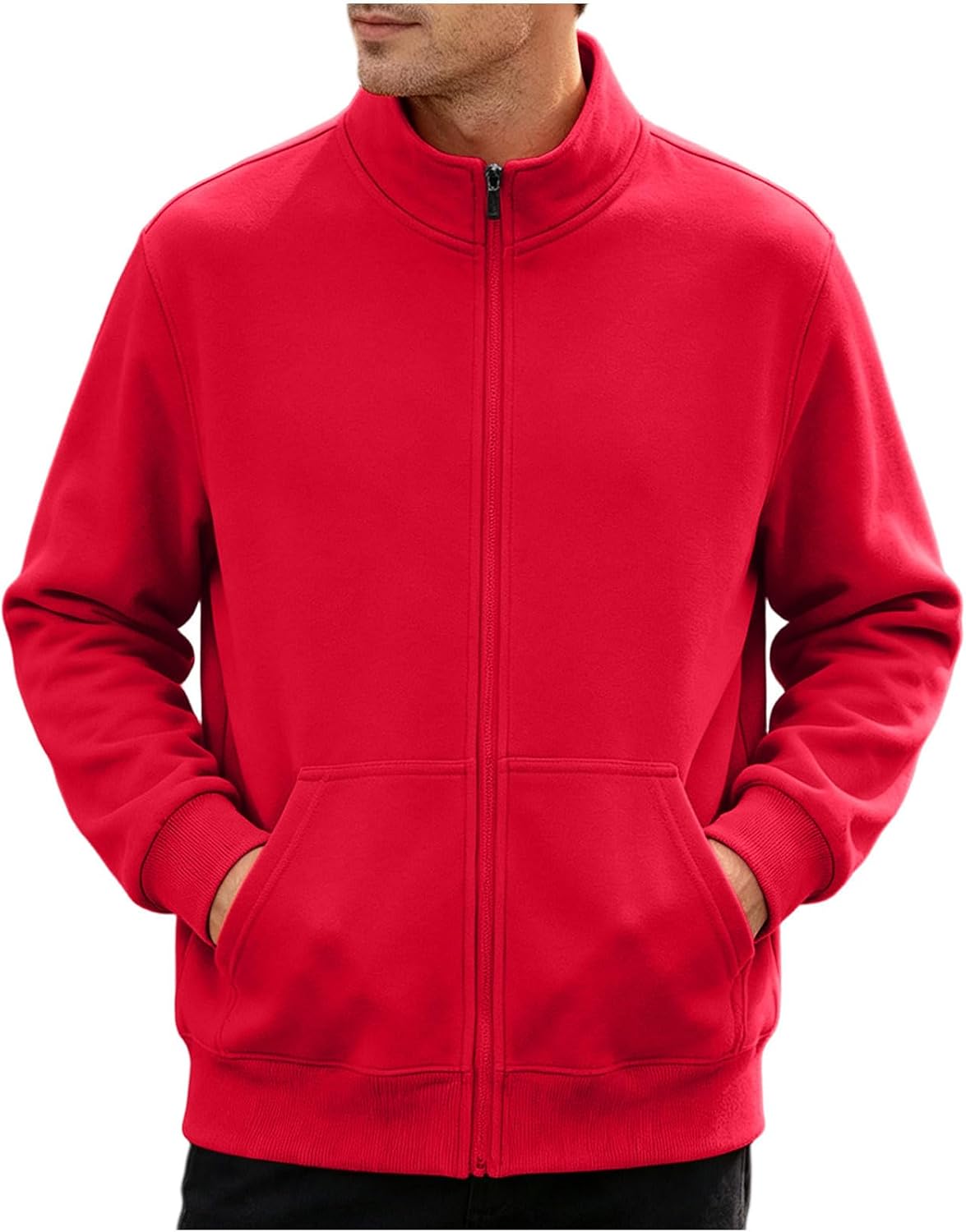 Men's Stand Collar Zip Up Sweat Jacket Long Sleeve Track Outercoat