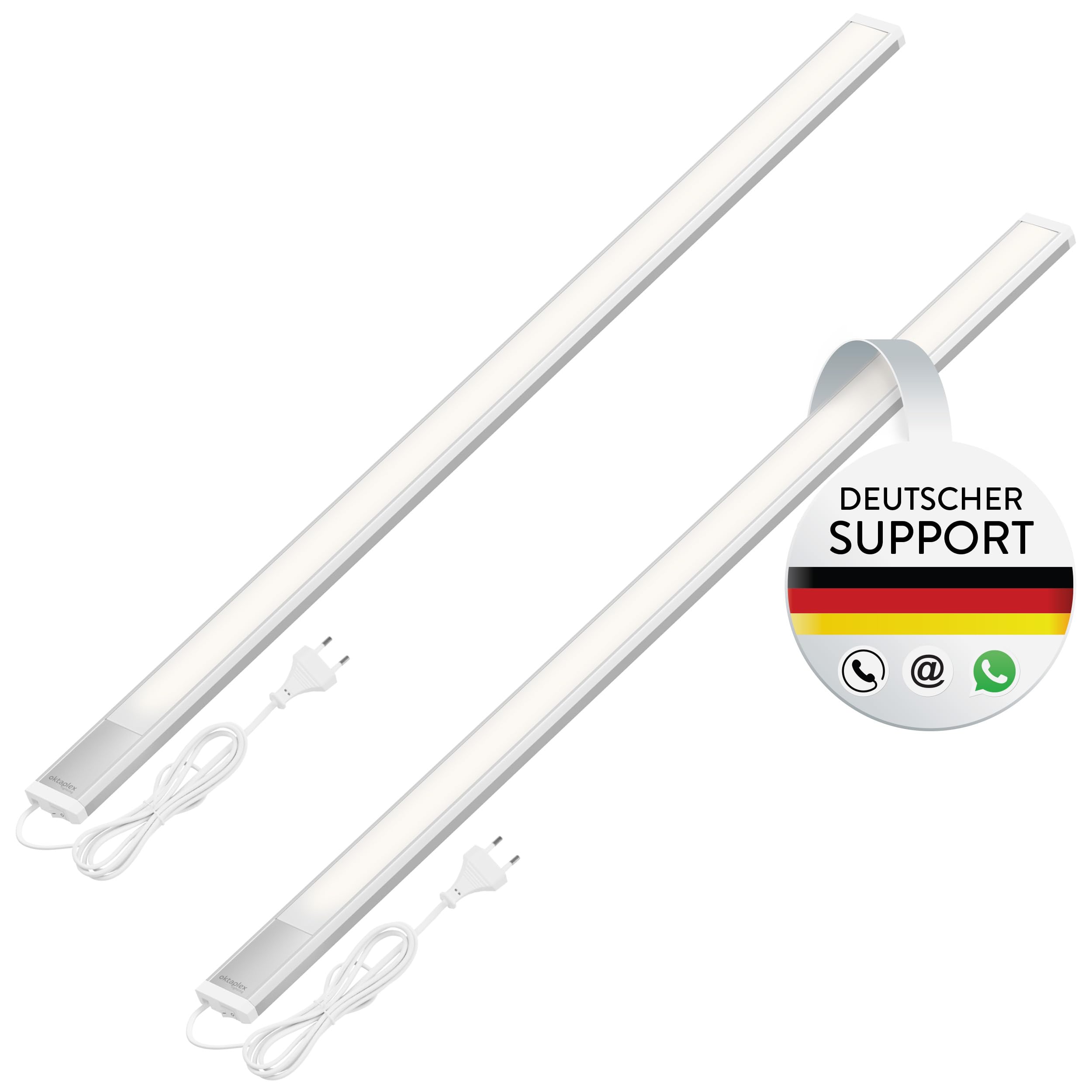 Oktaplex 2er Set Riva Unterbauleuchte Küche LED flach neutralweiß 90cm 1150lm Küchenleiste mit Schalter 15W 230V Unterschrankleuchte silber